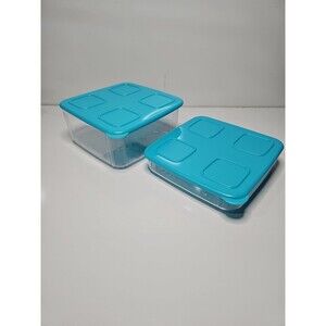 Tupperware Square Clear Mates Clear with Blue Seal 2pc Set 1.04L & 440ml New